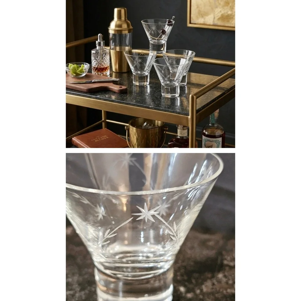Vintage Starburst Etched Martini Glasses Set of 5 Clear MCM Style Mid Century